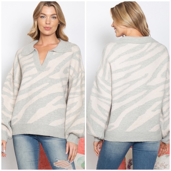 LOVERICHE Cozy Chic Oversizex Zebra Print Sweater - Picture 9 of 9